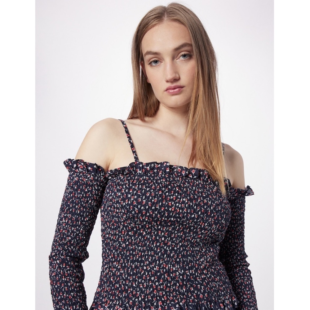 POLO RALPH LAUREN 90s Taupe Floral Square Neck Smocked Long Sleeve Ruffled Top S - Picture 10 of 10